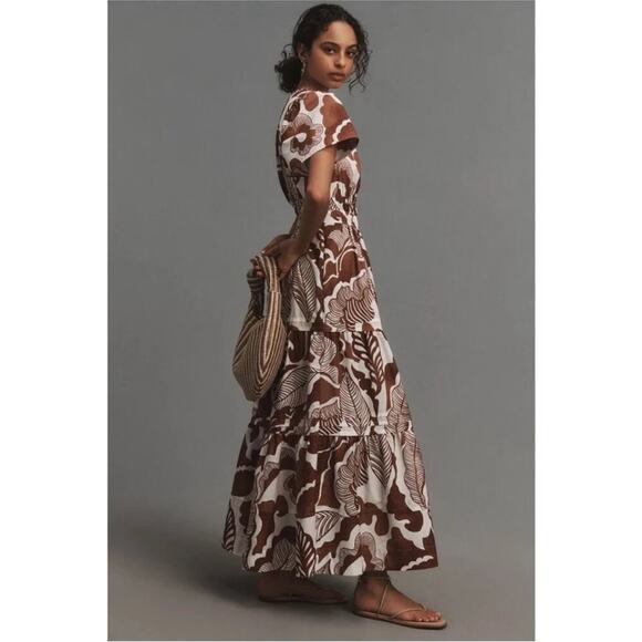 NEW Anthropologie Somerset Maxi Dress in Cedar Brown Floral Leaf Size Small - Picture 14 of 14